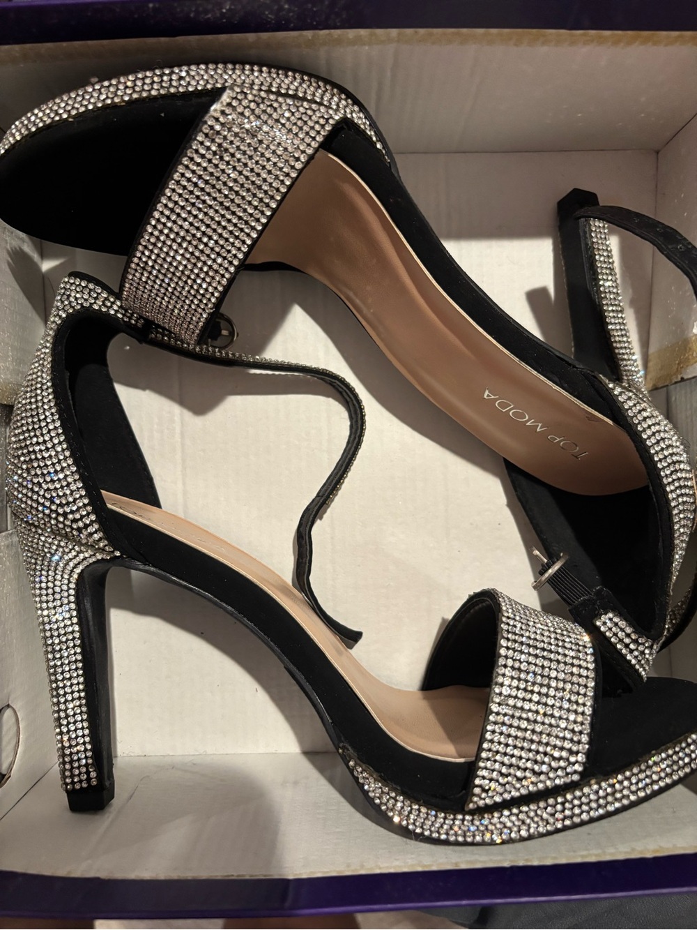 TOP Moda Black Crystal-Strap High Heel Sandals